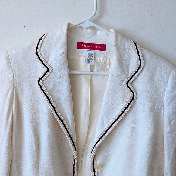 Anne Klein Womens 6 Blazer Jacket Cream Linen Office Contemporary Summer Classic - Picture 3 of 7